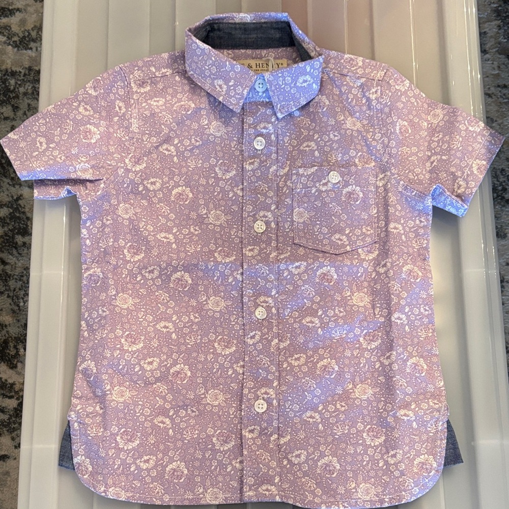Hope & Henry Purple Floral Kids Button Down Shirt